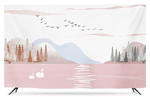 32-86 Interior TV Cover, European Style TV covers Polyester Fabric Environmentally Friendly Printing and Dyeing Dustproof and Waterproof for Flat Curved TV, Smart TVs (Color : B, Size : 60)