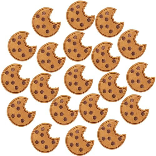Feaolala Aufnäher Keksaufnäher Patch Gesticktes zum Aufbügeln 20 Cookies Kekse Bestickter Stoffaufkleber Deko Gesticktes Etikett Abzeichen Aufnäher Bügelbild Krümelchen (20 STK)