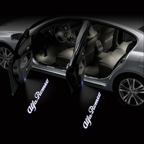 NIRBO Lumière de Bienvenue de Porte de Voiture, 2 pièces LED, lumières de Logo de projecteur Laser, pour Alfa Romeo Giulia Romeo Mito Stelvio Brera 147 156 159 GT,C