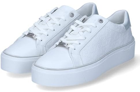 Calvin Klein Damen Low Sneaker/sportliche Halbschuhe/Schnürschuhe Weiß Glattleder, Größe:40, Farbauswahl:weiß