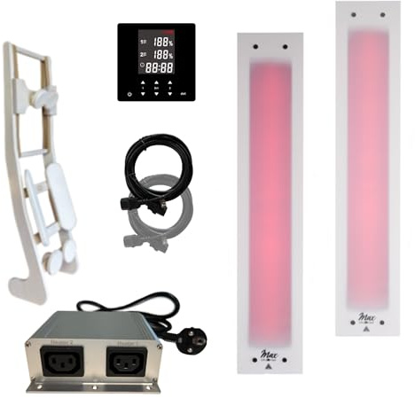 SET frameless InfraROTmed MAX© ICE Tiefenwärmestrahler + Steuerung icon 2 TOUCH, Infrarotstrahler für Sauna und Infrarotkabine, Vollspektrumstrahler (1x500W + 1x 750W + S + Lehne)