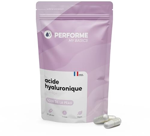 Acide Hyaluronique + Vitamine C - Anti-âge - Repulpant - Elasticité de la peau - 30 gélules végétales -1 mois de cure - My Basics Performe