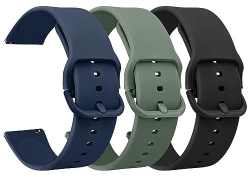 AK Pack 3 Watch Bands 20mm 22mm for Women Men, Replacement Straps Band for Smart Watch, soft skin-friendly silicone quick release, smart watch wristband (22mm, Black/Slate/Cactus)