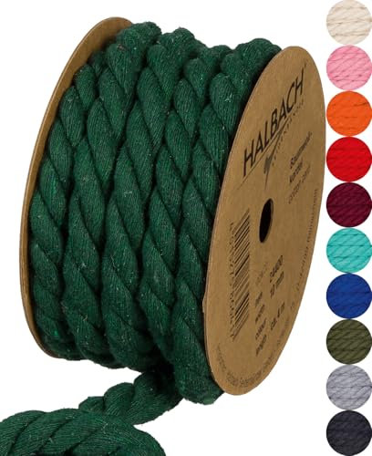 Halbach Seidenbänder recycelte Baumwollkordel, Breite: 10 mm/Länge 4 Meter, Nachhaltiges Baumwollgarn für Makramee, Naturkordel zum Basteln, Farbe: dunkelgrün