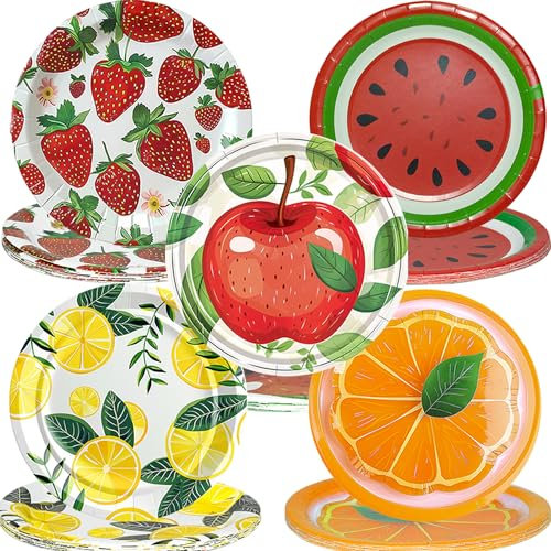 ChaoV 50 PCS Fruity Party Tableware Supplies Fruit Dessert Paper Plates for Wedding Baby Shower Birthday Party