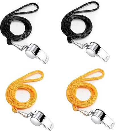 YALiya 4 Stücke Pfeife, Schiedsrichter Pfeifen mit Schlüsselband, Edelstahl Sportpfeifen, Profi Whistle, Lauter Klarer Klang, für Trainer, für Schiedsrichter und Trainer Trillerpfeife