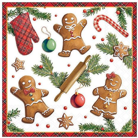 20 Servietten Weihnachten Lebkuchenfiguren und Zweige als Tischdeko. Papierservietten mit Motiv. Auch für Decoupage und Serviettentechnik 33x33cm