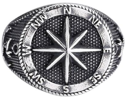 Retro 925 Sterling Silber Kompass Nautischer Stern Ring Marine Boot Anker Ring für Herren Offen Einstellbar
