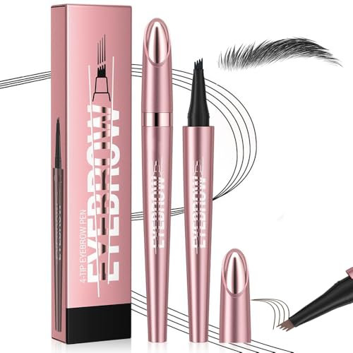 2024 Neu Augenbrauenstift Wasserfest, 3D Microblading Augenbrauenstift mit 4 Gabelspitzen Applikator, Langanhaltenden Magischer Eyebrow Pen Erzeugt Mühelos Natürlich Aussehende Brauen (4#-Schwarz)