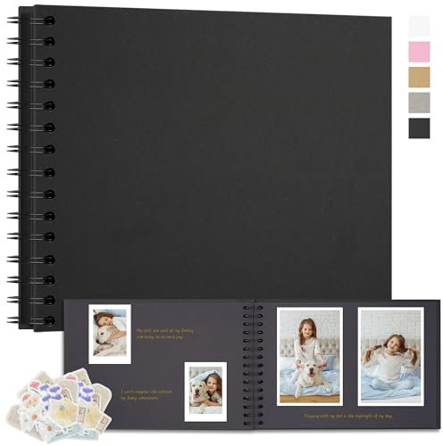 Remowith Scrapbooking Album Fotografico DIY, Album di Carta Kraft Spessa, Libro dei Ricordi per Matrimonio, Anniversario, Viaggio, Laurea, Bambino e Famiglia 28x20,5 cm 100 Pagine Nero