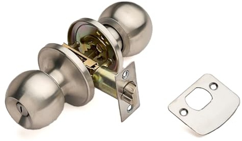 Designer Levers Privacy Door Knob Set, Satin Stainless Steel | 70mm; includes one pair of handles for one door, tubular latch, spindle, screws.