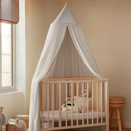 UB-STORE 100% Baumwolle Kinder Bett Baldachin für Kinderzimmer | Pom Pom Schnur Zubehör & Hängender Vorhang für Babybett | Klamboe Bettdekoration für Mädchen Spielzimmer | Kleinkind Kuppelzelt