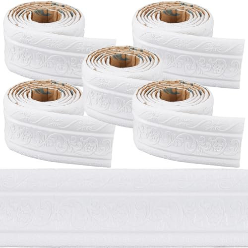 CRASPIRE 11.3mx8cm Peel and Stick Wallpaper Border Crown Molding White Self Adhesive Flexible 3D Baseboard Trim Mirror Sticky Wall Edging Base Lines Foam for Hotel Home DIY Decor