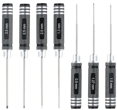 7 Pezzi Cacciavite Esagonale, Strumenti Riparazione RC, 0,9 mm 1,27 mm 1,3 mm 1,5 mm 2,0 mm 2,5 mm 3,0 mm Cacciaviti Kit, per Elicotteri Droni RC Modello
