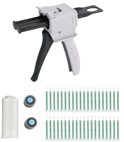 Pistolet à colle époxy AB, 1:1 Pistolet a Colle 50ML, Pistolet à Colle Set, 50ml Pistolet Distributeur Époxy, Blanc cassé,seringue de mélange 83 mm 50 pièces, 50 ml-1:1, légère, flexible, durable