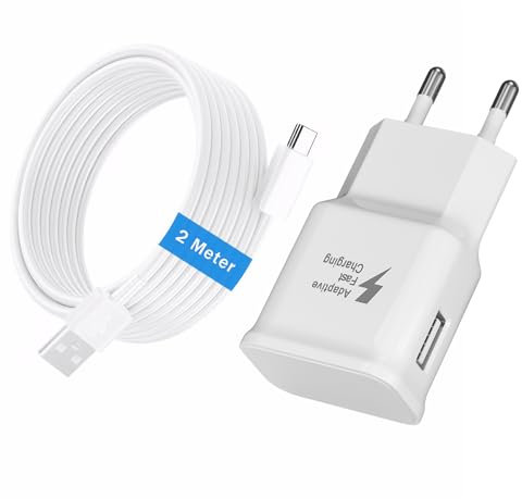 Caricabatterie Pour Sumsamg 15W, Caricatore USB C Rapido per Sumsamg Galaxy S22 S21 S20 S10 S9 S8 A16 A15 A14 A13 A20 A25 A34 A35 A56 A36 A06 A05s A04s, Adattatore Spina USB con Tipo C Cavo 2M
