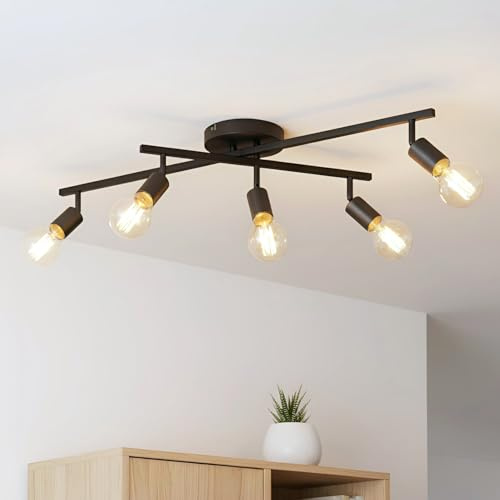 LVWIT Faretto LED Interno Nero, Lampadario Faretti con 5 Attacco E27, Faretti Soffitto Moderna, Faretti Orientabili per Barra, Salotto, Cameretta, Cucina,Corridoio Illuminazione (Senza Lampadina)