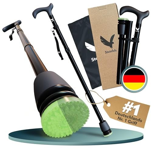 Steinfels® Gehstock klappbar & höhenverstellbar mit Tasche - leichte Gehhilfe für Damen, Herren & Senioren - Faltbarer Spazierstock mit Gummipuffer, leuchtet bei Nacht