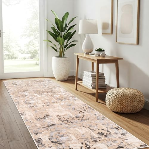 TAPISO Crystal Teppichläufer Kurzflor Glänzend Beige Gold Creme Dunkelgrau Weiß Marmoreffekt 3D Effekt Abstraktes Muster Wohnzimmer Schlafzimmer Modern Design ÖKO-TEX 80 x 200 cm