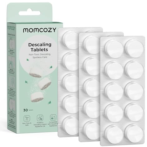 Momcozy Pastilles Détartrage Lave-Biberons, 30 Comprimés, Calcaire | Compatible, Élimination lait, Hygiène, Bébé, Nouveau-né, Entretien, Nettoyage, Sans BPA, Cadeau, Lot, Pratique, Sûr, Tartre