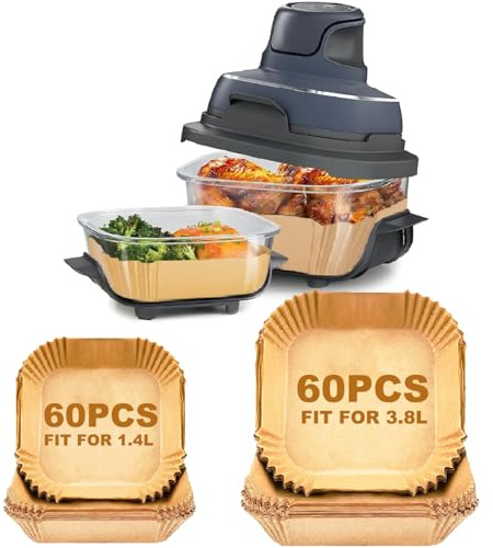 120 Stück Airfryer Backpapier für Ninja CRISPi tragbare Heißluftfritteuse 3,8L & 1,4L FN101EUGY, Backpapier Heißluftfritteuse für Ninja CRISPi FN101EUST, FN101EUSG, Airfryer Zubehör