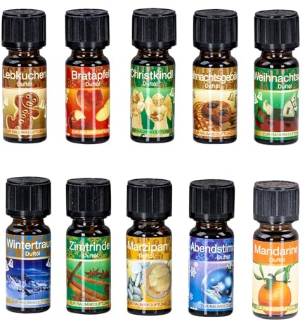 10er Set Weihnachtsduft Duftöle je 10ml für Duftlampen Raumduft Lufterfrischer Diffuser Raumklima Aroma-Öl Winter Weihnachten