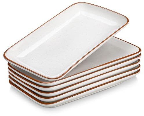 MALACASA Serving Platter, 9.5 Small Serving Dishes, Porcelain Rectangle Serving Plates Set of 6, Sushi Platters, Platters for Serving Food, Dessert, Dishwasher and Microwave Safe, Tara Series