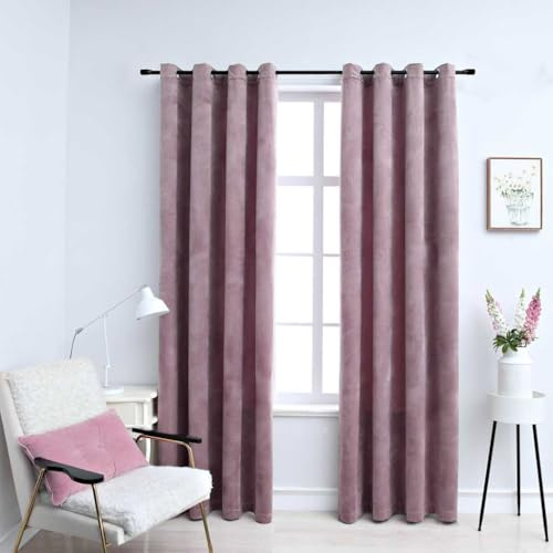 Generico Tende Oscuranti con Anelli 2pz Rosa Antico in Velluto 140x175cm,Rosa,1.85kg,134520