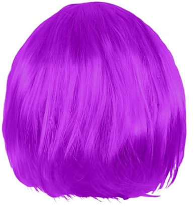 Echthaar Perücke Damen Kurzhaarfrisur 30 Zentimeter Karneval Party Kostüm Cosplay Accessoire Dekoration (Purple, 30cm)