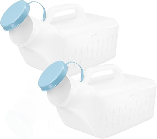 Denus 1000ml Pack of 2 Leak & Smell Proof Urine Bottle. Urinal with Soft Edges, Urine Bottles Male with Glowing Lid. Spill Proof Portable Urinal, Pee Bottles for Men for Hospitals, Travel & Emergency