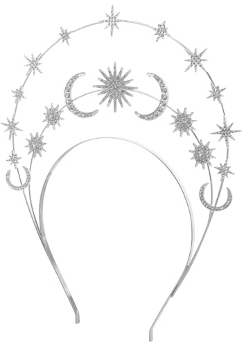 Silberner Strass Kranz Haarreif mit Sternen und Mond | Vintage Lagenkrone, Handgefertigt aus Legierung und Rhinestones, für Hochzeiten und Halloween Cosplay
