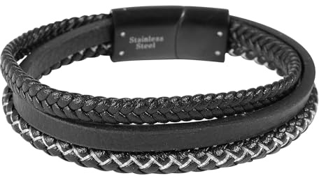 Akzent Armband Herren - Premium Armband Herren in Schwarz aus Kunstleder, 100% Wasserfest & Hautverträglich