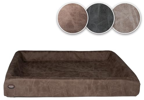 SABRO KUDDE Orthopädisches Hundebett – Martin Rütter – Hochwertige Wildlederoptik – Waschbar & Wasserabweisend – Ergonomisch – Premium Haustierzubehör für Mittelgrosse, Grosse Hunde in Cacao