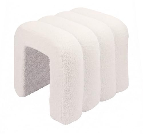 Relaxdays Teddyfell Hocker, gepolstert, HBT: 40x40x40 cm, geriffelt, Bouclé Sitzhocker, Schlafzimmer, Wohnzimmer, Creme