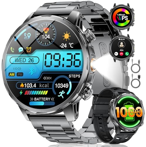 LIGE Smart Watch for Men with 1000 mAh/LED Flashlight, 1.85'' Smartwatch with Bluetooth Call/30+ Days Standby/Health Monitor, Waterproof Sport Tactical Military Fitness Tracker Watch for Android iOS