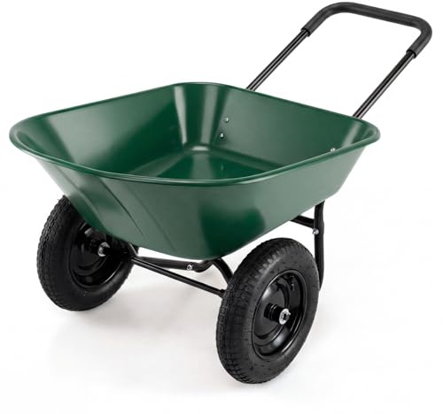 TANTASK Brouette de Jardin à 2 Roues, 78 l, avec Fonction basculante, Cadre en métal, capacité de Charge de 100 kg, brouette de Jardin, brouette de Transport pour Jardin et Cour (Vert)