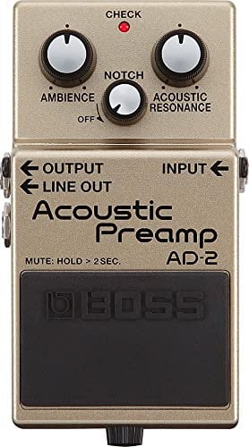 BOSS AD-2 Acoustic Preamp Gitarrenpedal, Elektroakustischer Gitarrenvorverstärker mit modernem BOSS Sound-Processing