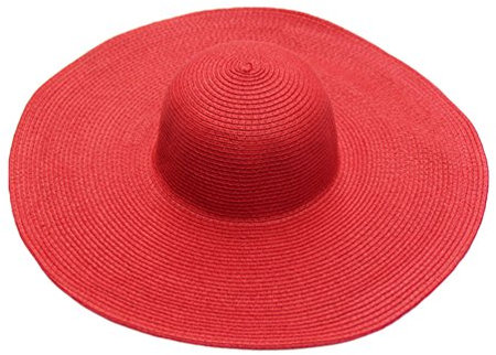 Yuncai Damen Mode Gewellte Kante Strand Hüte Sommer Draussen Sonnenschutz Strohhut Sonnenhut Rot