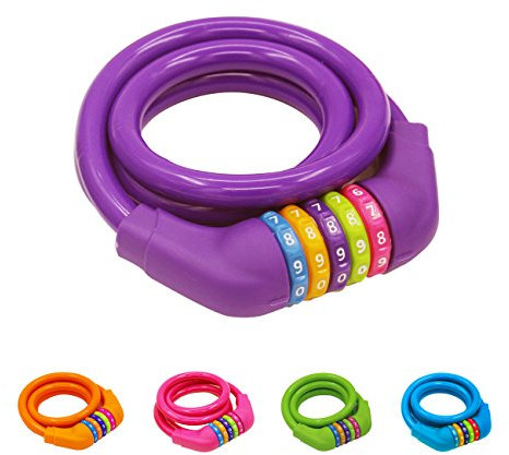 Goldpool Colourful Bike Lock Combination Padlock – Security 5 Digit Cable Lock with Holder Children’s Coil Cable Lock 120 cm long, purple