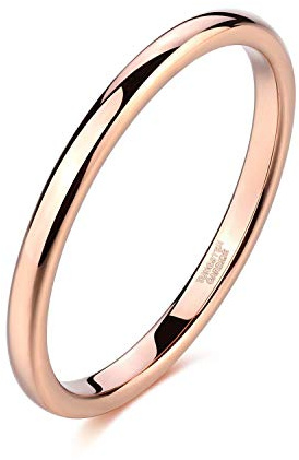 Titaniumcentral Alliances en tungstène de 2 mm pour homme et femme or rose/argent poli Bague de fiançailles Mariage