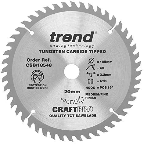 Trend Wood Cordless Circular Saw Blade, 185mm Diameter, 20mm Bore, 48 Teeth, 1.8mm Kerf, +10° Hook, TCT, Fine Finish, CSB/18548