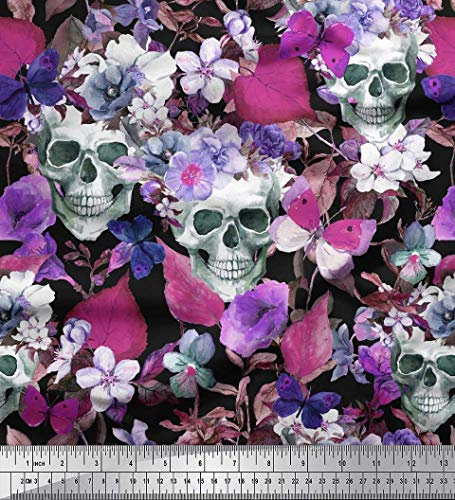 Soimoi Rosa Baumwolle Voile Stoff Totenkopf & Anemone Blume Stoff Druckt Von Hof 56 cm Breit