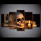 QJHXD Wandbild 5 Teilig Wandbilder Bilder Kunstdruck Totenkopf Kerzenlicht Leinwandbilder Modern Dekoration Wohnzimmer Schlafzimmer Wanddekoration Sofa Hintergrund (150X80Cm)