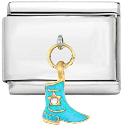 AKKi jewelry Italien Charms für Glieder-Armband in Edelstahl Classic Damen mit Silber Charm bausteine Italy Style Country Stiefel Türkis