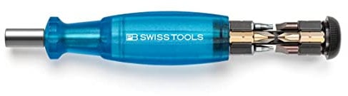 PB Swiss Tools Bit Handhalter Schraubendreher PB 6464 | 100% Swiss Made | Schraubendreher mit Bits im Griff, inklusive Schlitz 2/3/4, PH1/PH2, T10/T15/T20 Bits, Blau