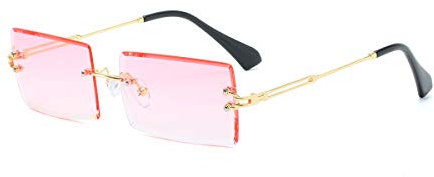 Yojued Rechteckige Retro-Sonnenbrille für Damen und Herren, Mode, Vintage, kleine quadratische Brille, randlos, Rahmen, getönte Gläser, UV400 Schutz, Klassisch, Pink