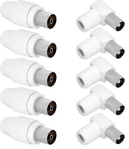 Tecbee TV Antennenstecker IEC Koaxial 5x Antennenbuchse 5x Winkelstecker Koaxialkabel Adapter Antennenkabel