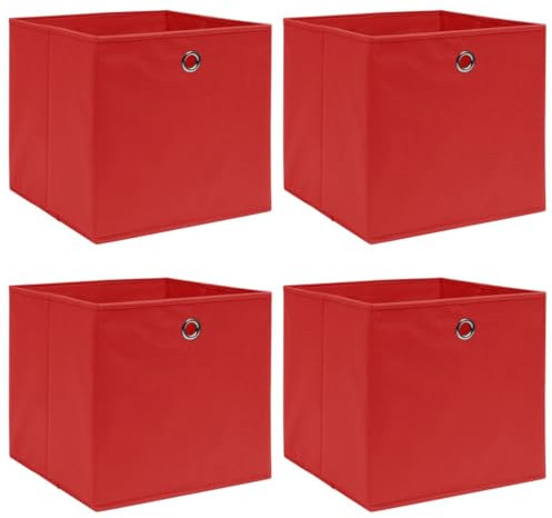 vidaXL 4X Aufbewahrungsbox Zusammenklappbar Spielkiste Regalkorb Faltkiste Korb Kinderbox Box Kiste Regalbox Staubox Rot 32×32×32cm Stoff