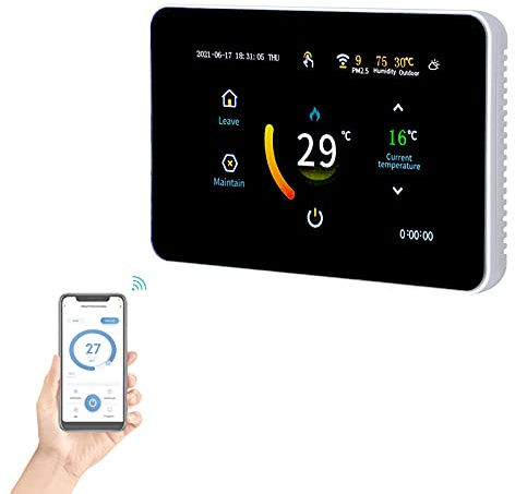 Irishom Digital Raumthermostat Fußbodenheizung WiFi Smart Thermostat, 4,3 Zoll LCD-Touchscreen, Wöchentlich Programmierbar, Wetteranzeige, Kompatibel mit Google Home/Alexa, APP Fernbedienung