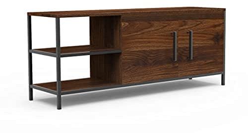 Novilla Meuble TV lndustriel,Banc TV pour Téléviseur jusqu'à 50 Pouces,avec Armoires, Tiroirs et Étagères,pour Salon, Chambre, Bureau-Marron-Meuble Bas pour télévision,Console de Jeux,Support TV